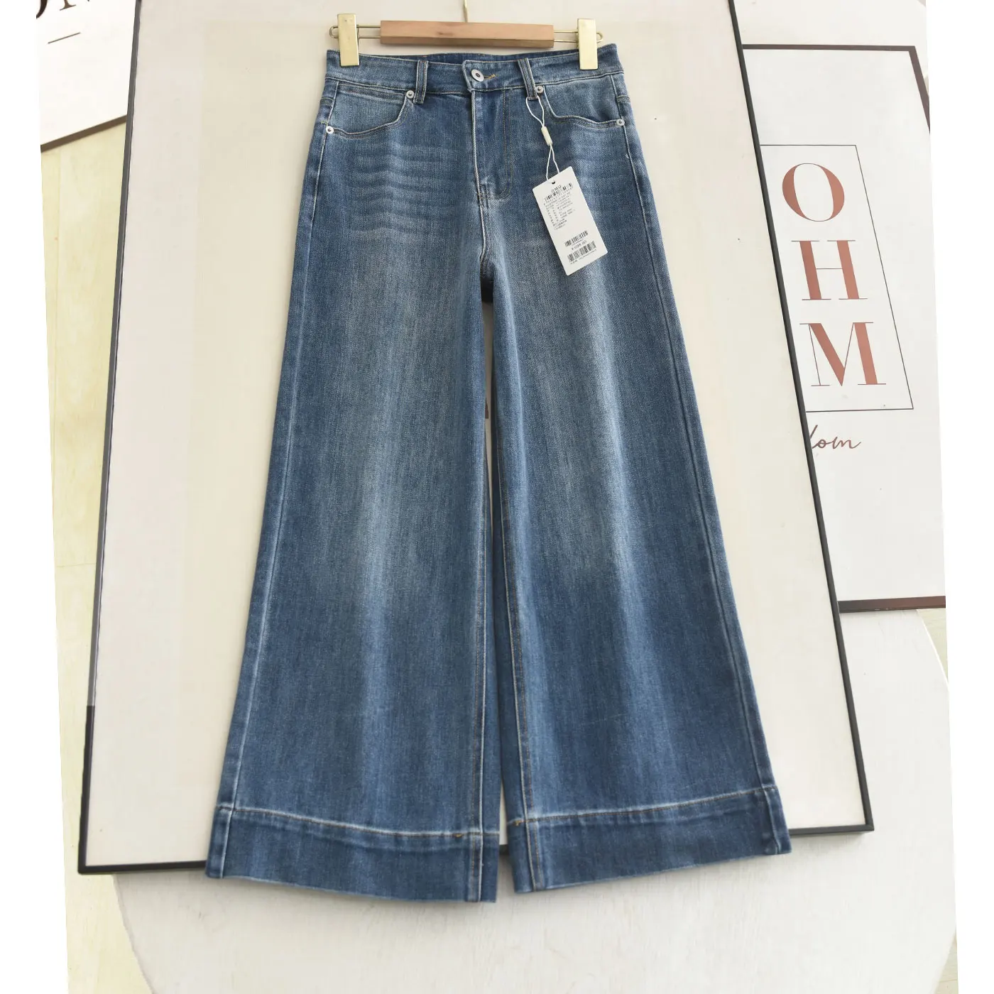 

High Waist Straight Leg Jeans Women's Nine Points Wide Leg Pants Spring Season Faion Slimming Simple Match All Seasons