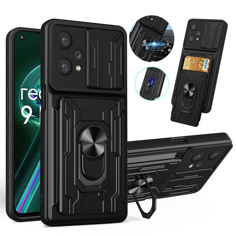 Shockproof Armor Phone Case For OPPO Realme 8 9 Pro 9i C11 C20 C21 Reno 5 Lite 7 Magnetic Holder Ring Card Slot Bracket Cover