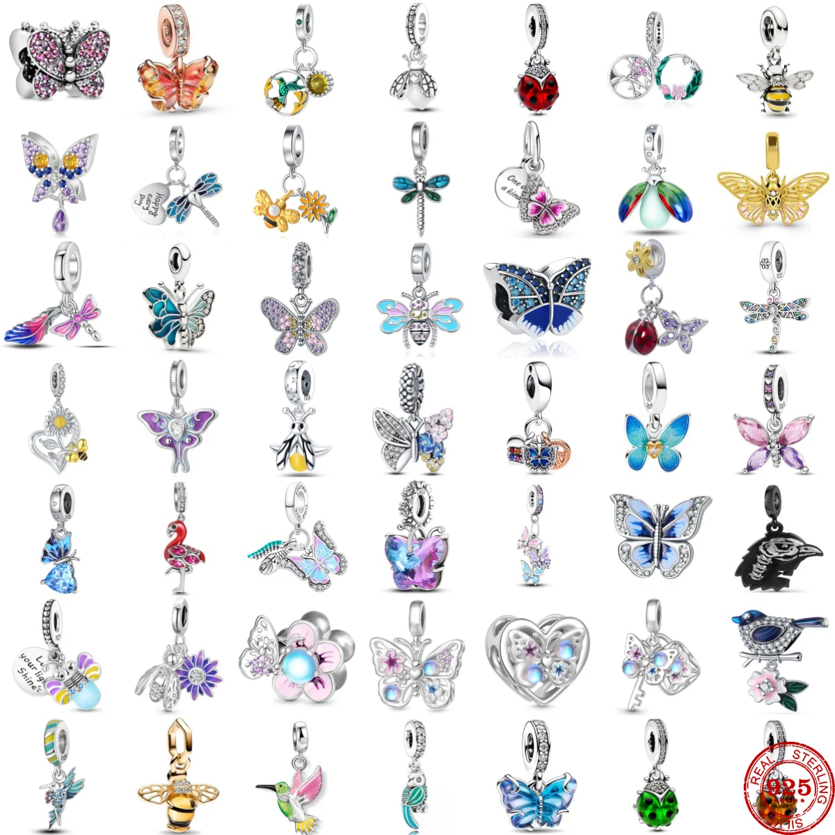 

Новый кулон-шарм из серебра 925 пробы с разноцветными колибри и бабочками, подходит для оригинальных браслетов, DIY украшения для женщин.