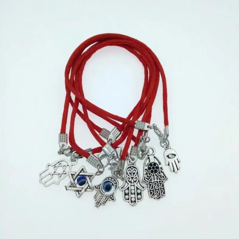 Good Luck Hamsa Hand Kabbalah Red String Bracelets For Women Fashion Jewelry Vintage Silver Charms Bangle  Friendship Gift  6PCS