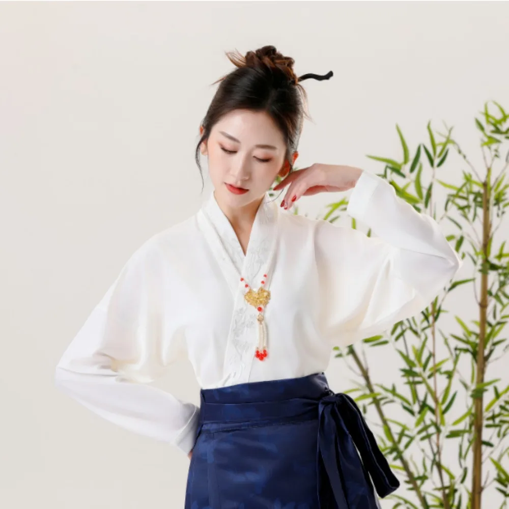 مجموعة تنورة وجه الحصان من Hanfu - تنورة Ma Mian على الطراز الصيني الجديد، أزياء تقليدية للنساء، ملابس تنحيف مناسبة للارتداء اليومي