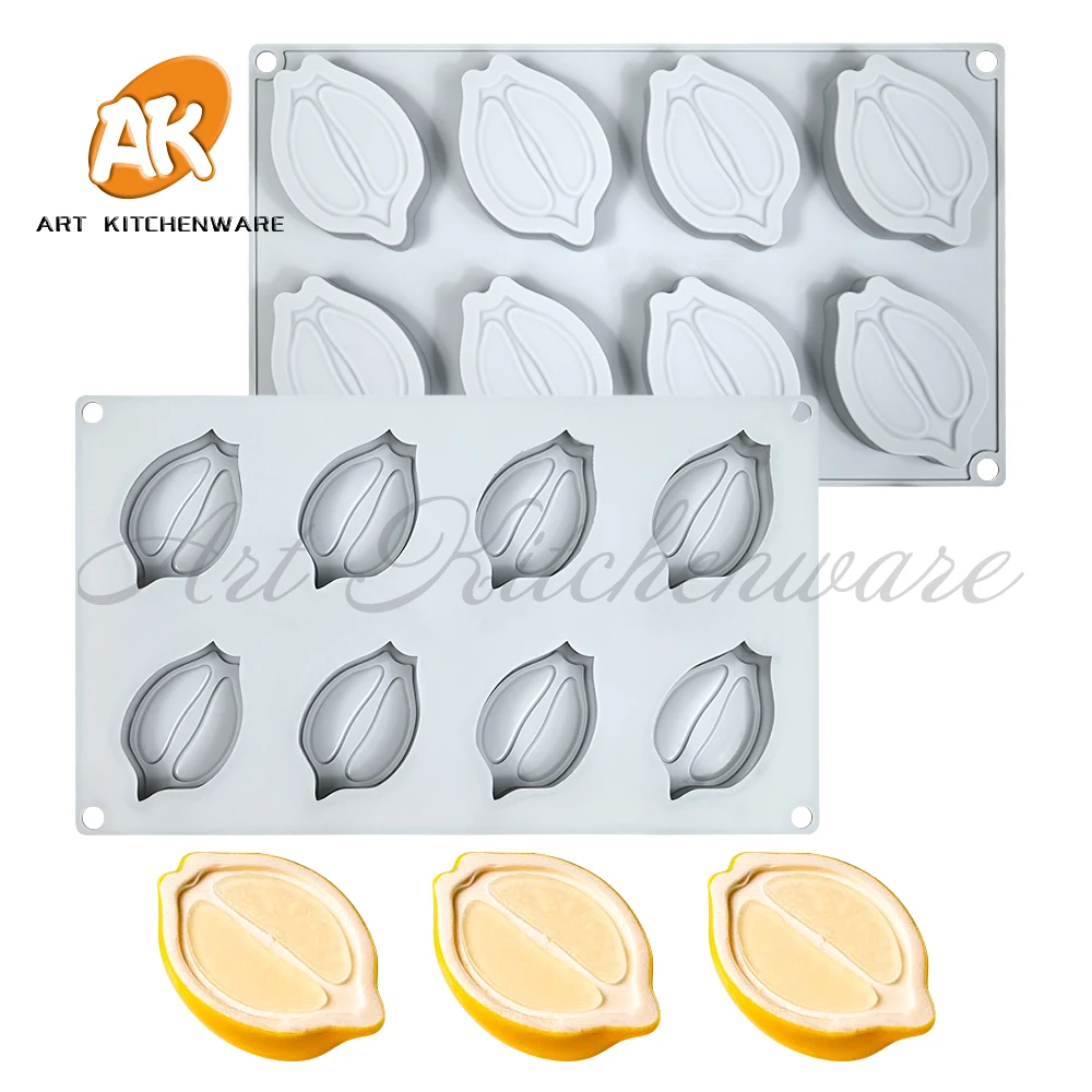 8 Cavities Fresh Fruit Lemon, Pear, Apple, Orange Silicone Candy Chocolate Cake Cookie Cupcake Mold Soap Mould DIY Rectangle Squ