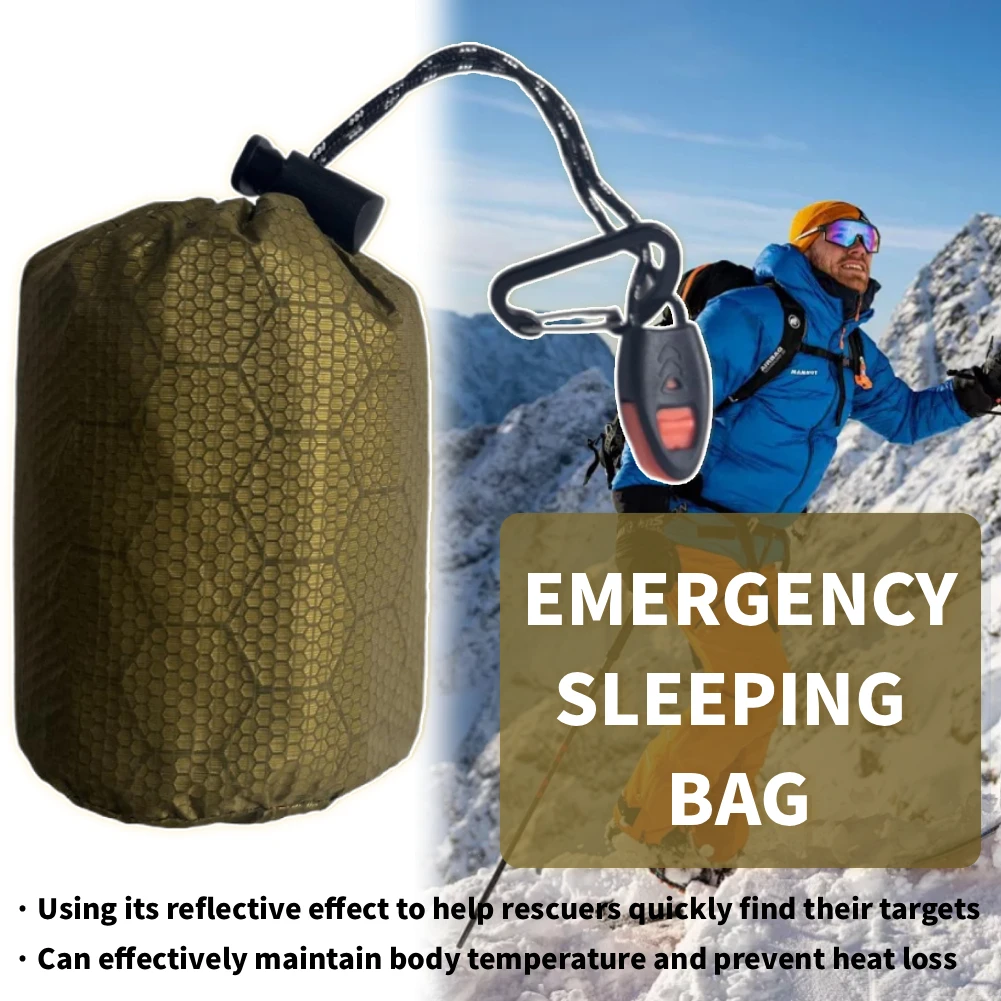 

﻿ 1Pcs Heat Reflective Outer Bag For Emergency Thermal Sleeping Bag W/ Whistle & Quick Hook for Hiking Camping Outdoor Equipment