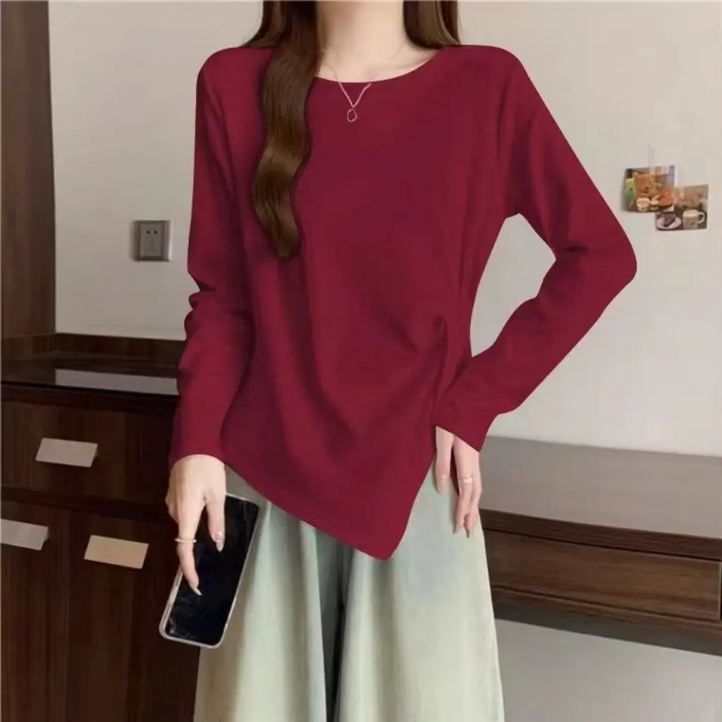

plus Size Slimming High-End Shoulder T-shirt for Chubby Girls Summer Short-Sleeved Chic Shirt Irregular Waist Top for Women