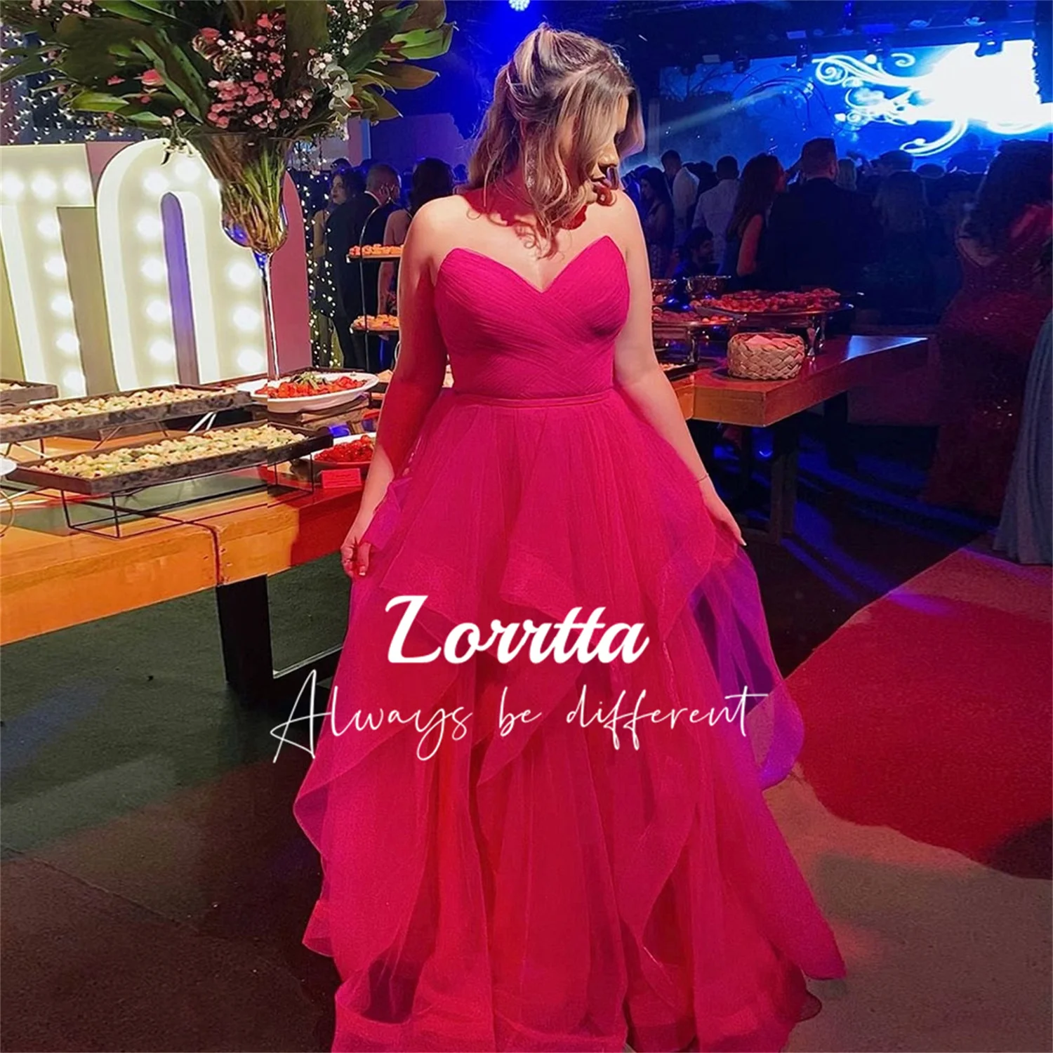 

Lorrtta Sleeveless Plus Size Women's Clothing Strapless Off-the-shoulder Coming of Age Dress Tulle Rose Red Sweetheart Neckline