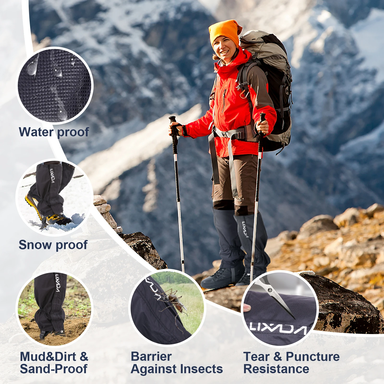 ที่คลุมขา1คู่สำหรับกลางแจ้งแบบยูนิเซ็กซ์มีซิปปิดผ้ากันน้ำหุ้มขาสำหรับปั่นจักรยานสโนว์บอร์ดเดินป่า