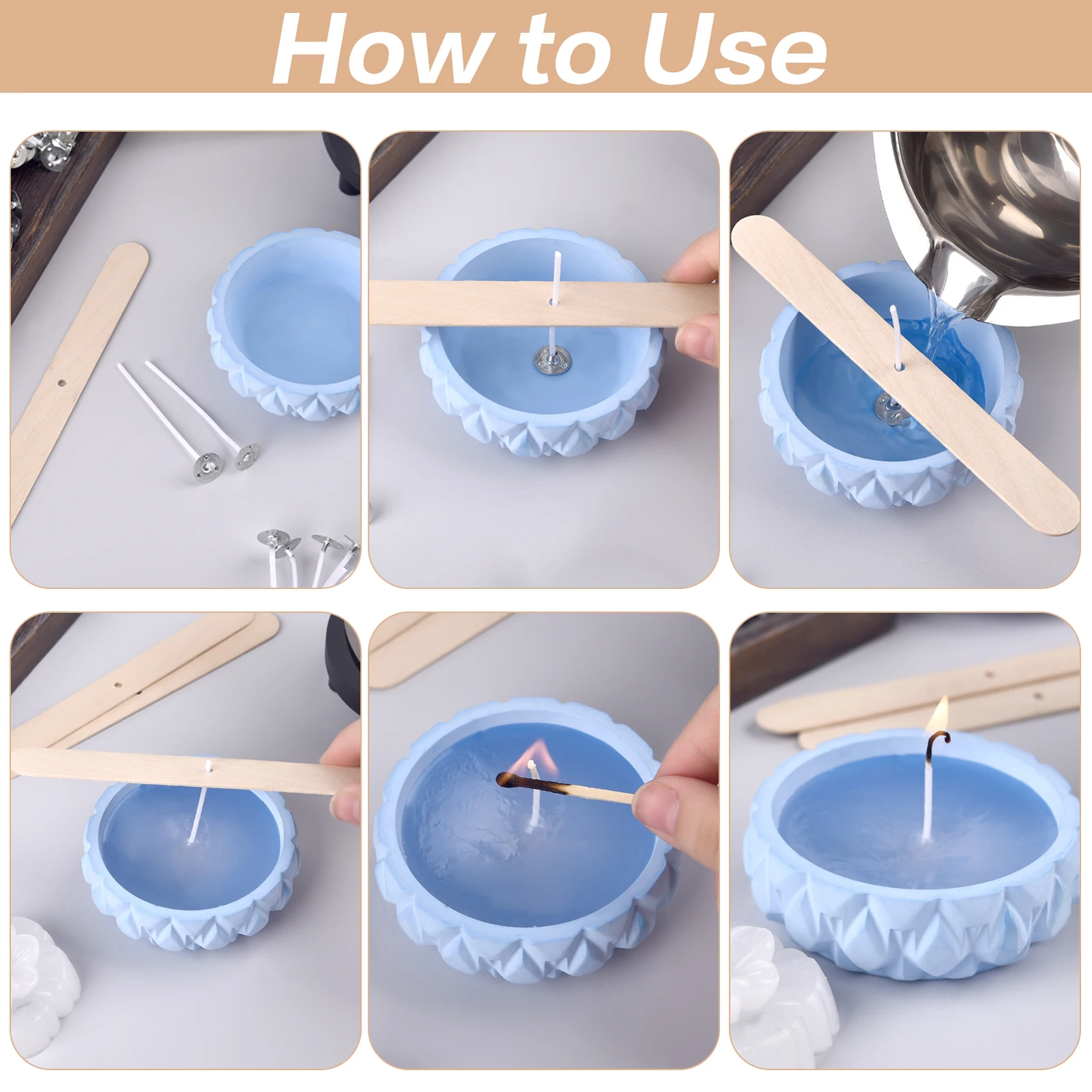 105pcs Waxed Cotton Candle Wicks Set With Stand Original Smokeless Candle Wicks Soy Oil Wax Core Woven Making Candles Supplies