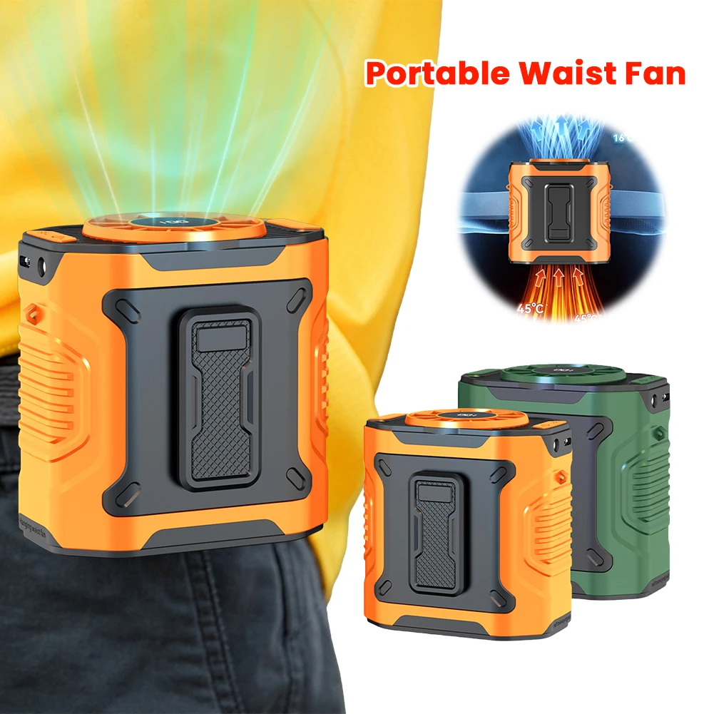 مروحة الخصر المحمولة USB قابلة للشحن كليب على مروحة الجسم قميص حزام يمكن ارتداؤها 3600 مللي أمبير مروحة الخصر التبريد مع مصباح يدوي مروحة شخصية