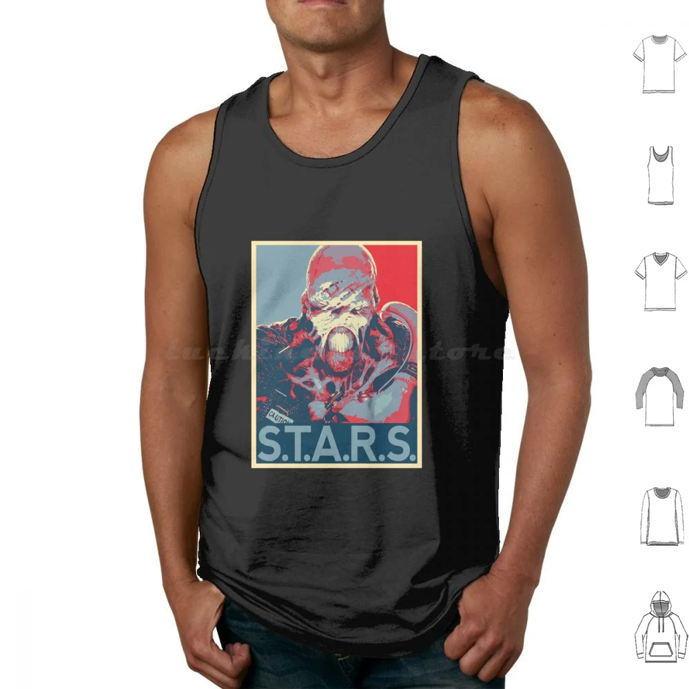 S.T.A.R.S. Sticker Tank Tops Print Cotton Stars 3 Re3 3 Remake Re3 Remake Video Game Videogame Game Gaming Gamer