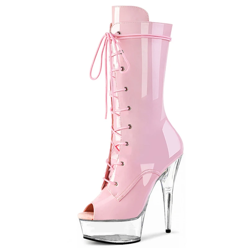 

Sexy fashion leather Beige 6 Inches Super High Heeled Pole Dance Shoes Platform Ankle Boots 15cm Stripper lighter Gothic clubbin