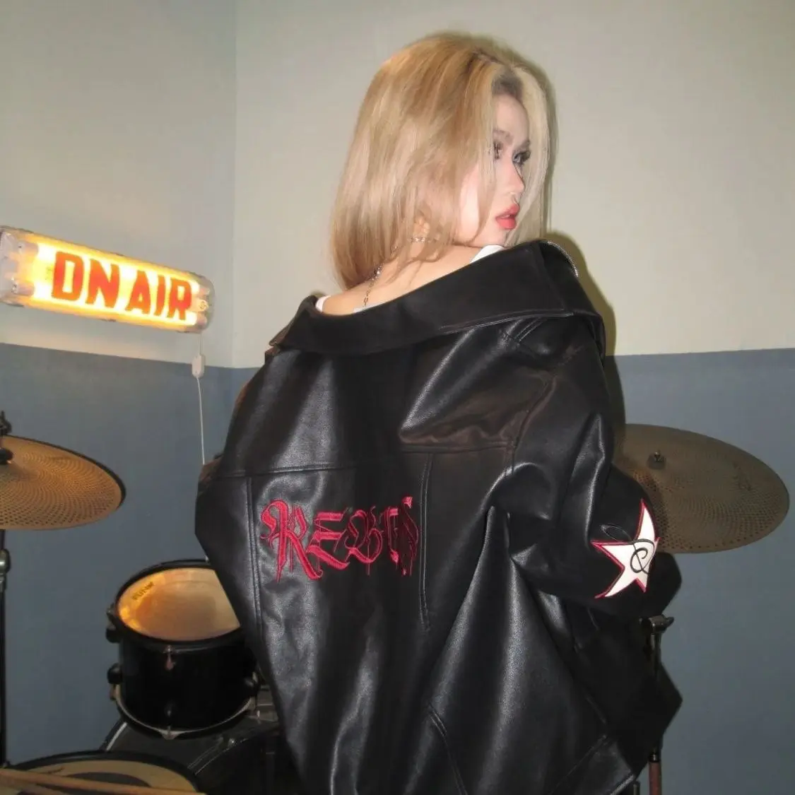American retro letter embroidered motorcycle leather jackets autumn and winter clothes women new loose couples jacket clothes