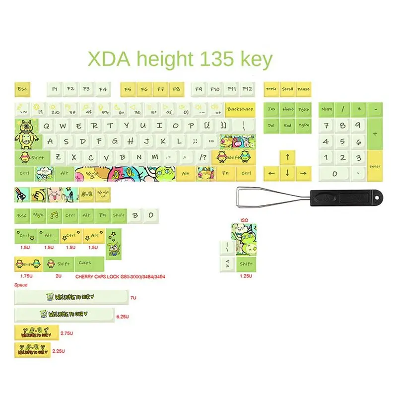 

Clinch 135-клавишный PBT XDA Keycap 7U Space Bar Split Space Bar Cap Пятисторонняя сублимационная колпачок для механической клавиатуры Keycap