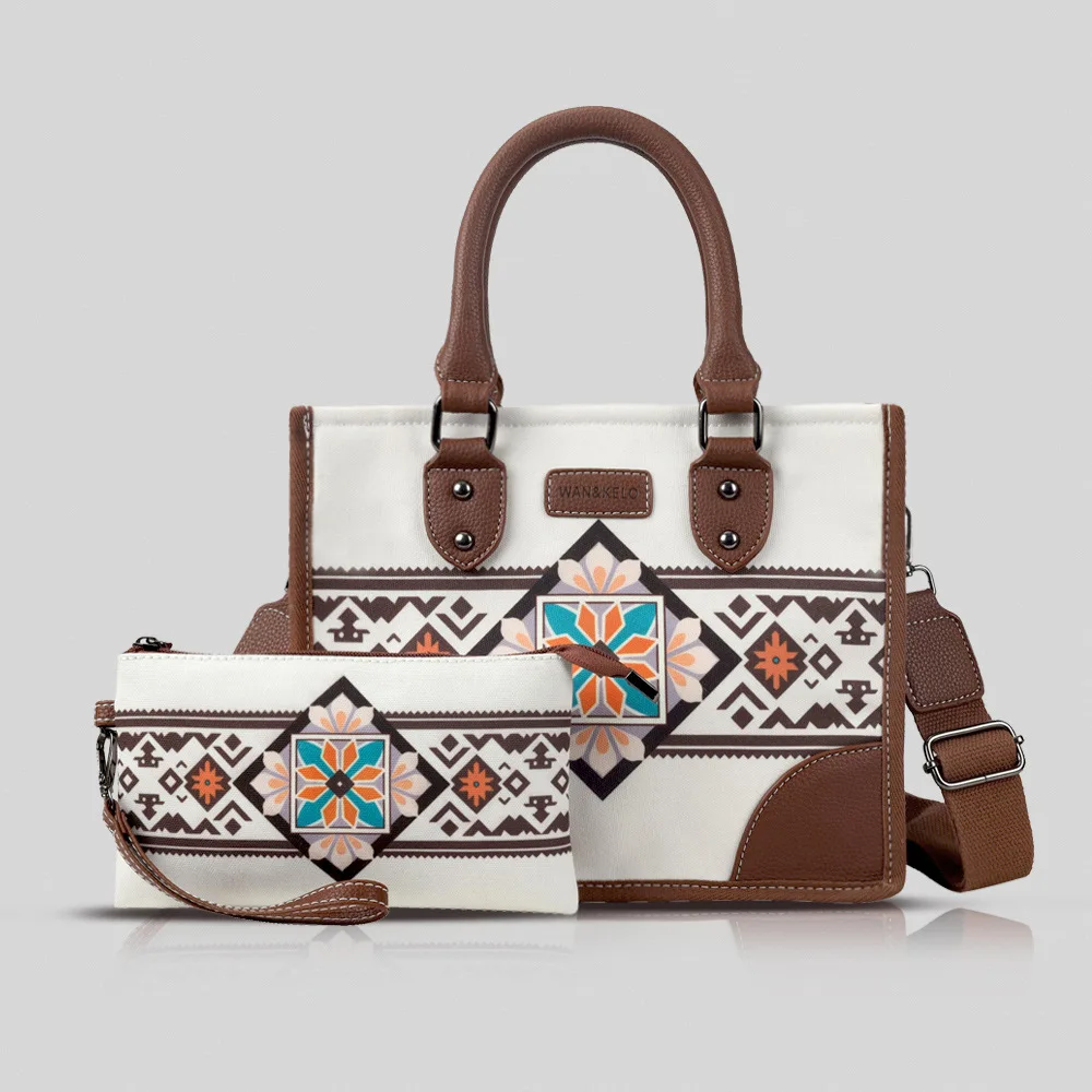

New Hot-Selling Bohemian Ethnic Style Tote Bag Set - Retro Canvas Handbag & Crossbody