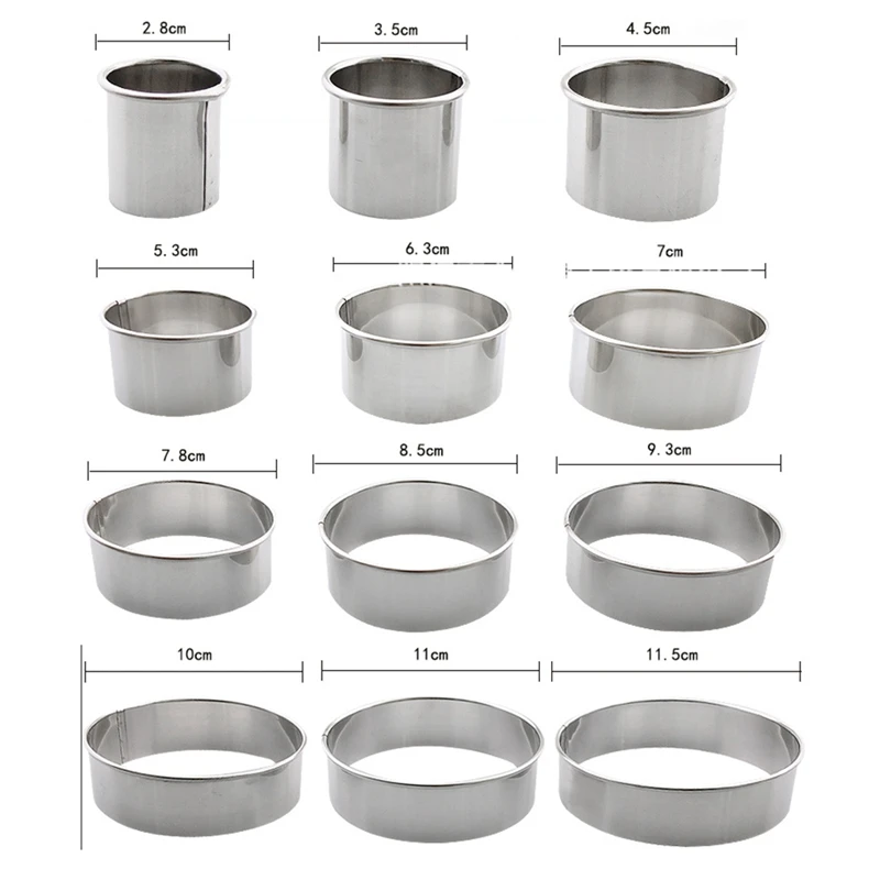 Moule à gâteau rond en acier inoxydable, anneau de cuisson de mousse, outils de cuisine, emporte-pièce de cuisson de pizza, anneau de gâteau de bricolage, 12 pièces