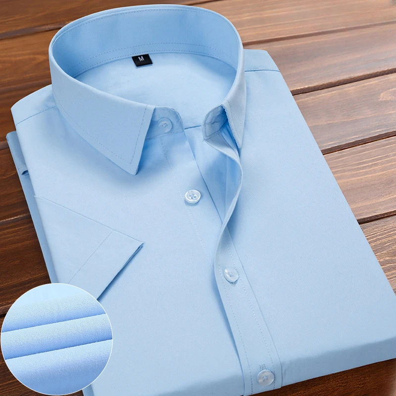 Summer New Men's Plain Short-sleeved White Shirt Lapel Slim Business Classic Men's Formal Work Shirt Brand Clothing