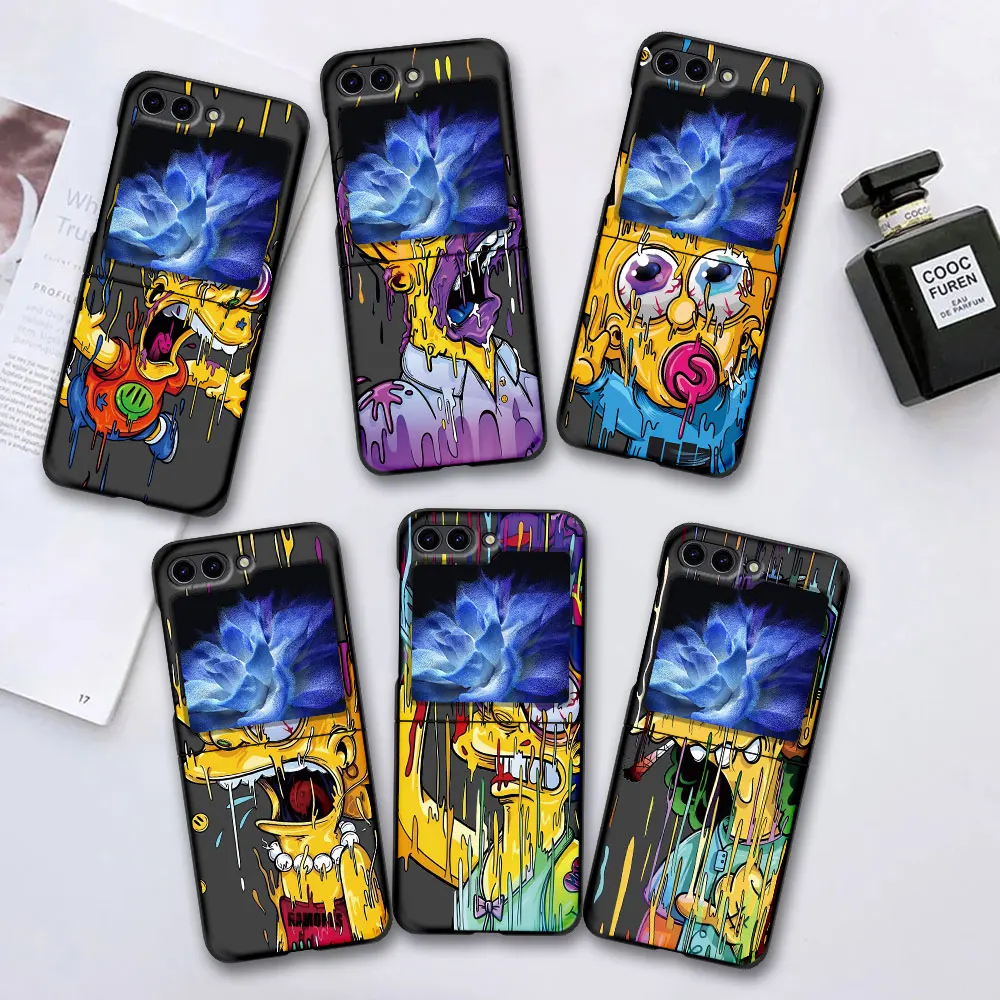 Mobile Phone Case for Samsung Galaxy Z Flip5 Black Cases Cover Z Flip 5 Hard PC Folding Coque Zflip5 Funda Capa Simpsons Family