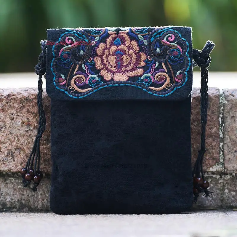 2025 vintage ethnic shoulder bag national flower embroidery tassel messenger beach crossbody women purse phone wallet pouch