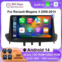 Carplay Auto For Renault Megane 3 2008-2014 Android 16 Car Radio Stereo GPS Multimedia Video Navigation WIFI BT DSP 360 Camera