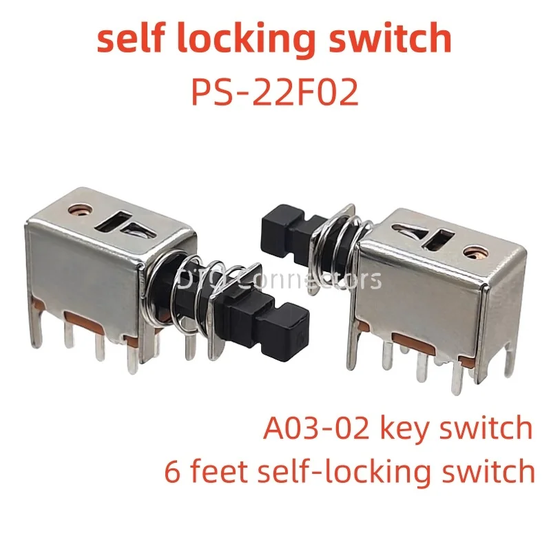 5pcs A03-02 Straight key switch PS-22F02 Double row six-pin with positioning self-locking blackhead button key power switch