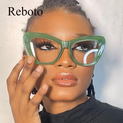 Fashion Sexy Cat Eye Women's Glasses 2024 Trend Anti Blue Light Eyeglasses Frame Retro Green Optical Clear Lens Eyewear Lady