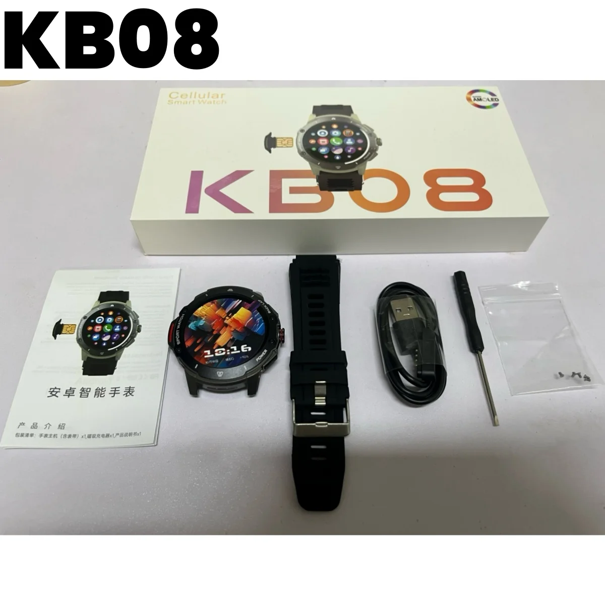 New KB08 Smart Watch 1.43'' AMOLED Screen 4G sim Card Video Call WIFI GPS Sports Fitness Tracker Waterpoof APP Downloads for Men