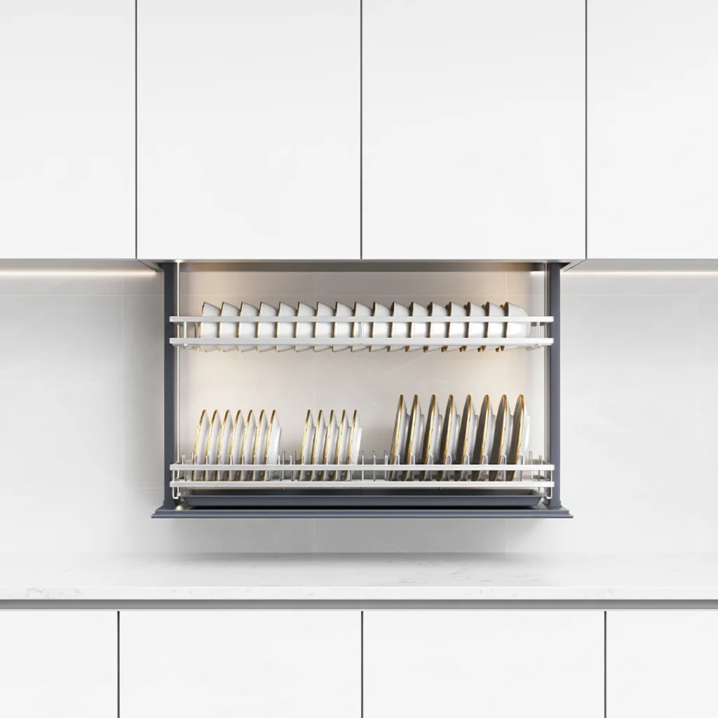 Motorized Kitchen Cabinet Pull Down Dish Rack Lift System For Smart Kitchen Cabinet Storage