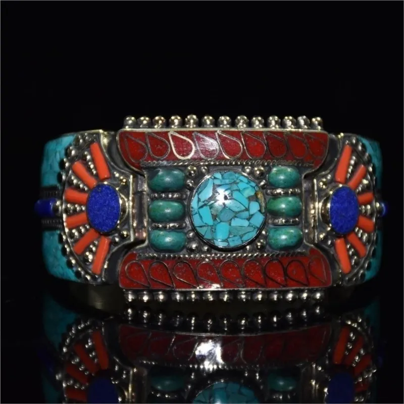 Indian Dancing Open Cuff Bangle Tibetan Nepal Vintage Ethnic Style Jewelry Big Bangles For Women