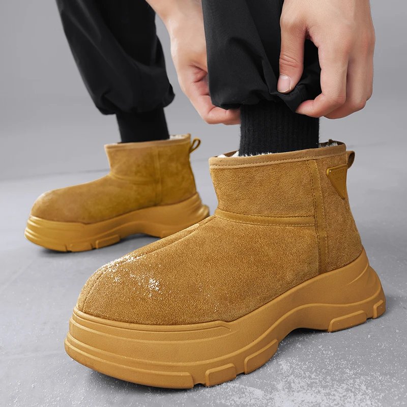 

Solid Colour Men's Casual Shoes 2025 Autumn New High Top Leather Sneakers Male Fashion Anti Slip Work Wear Light Footwear Cotton