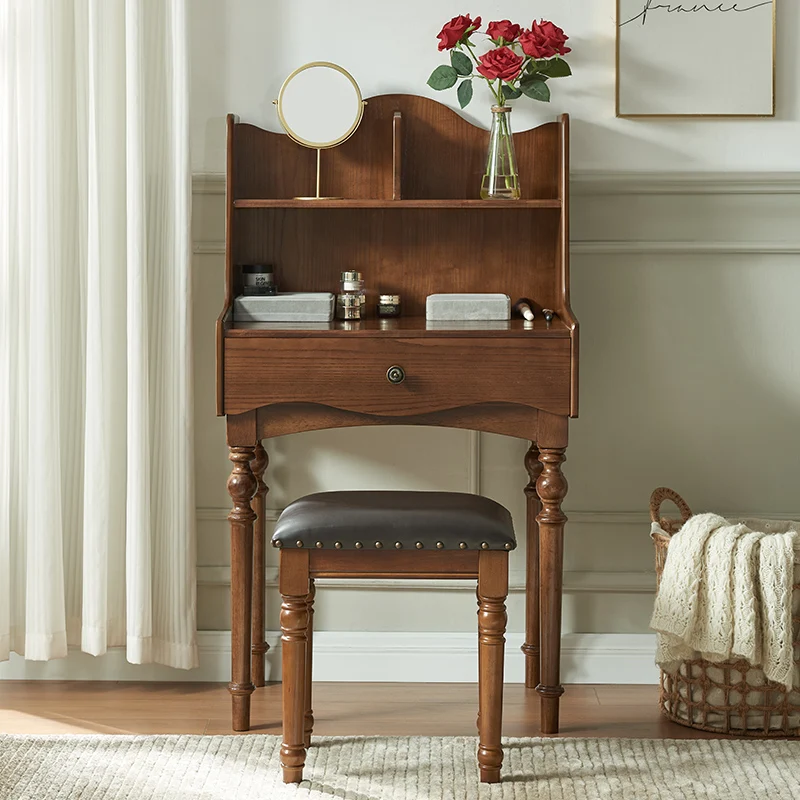 

American retro dressing table small apartment bedroom small desk narrow makeup table simple all solid wood dressing table