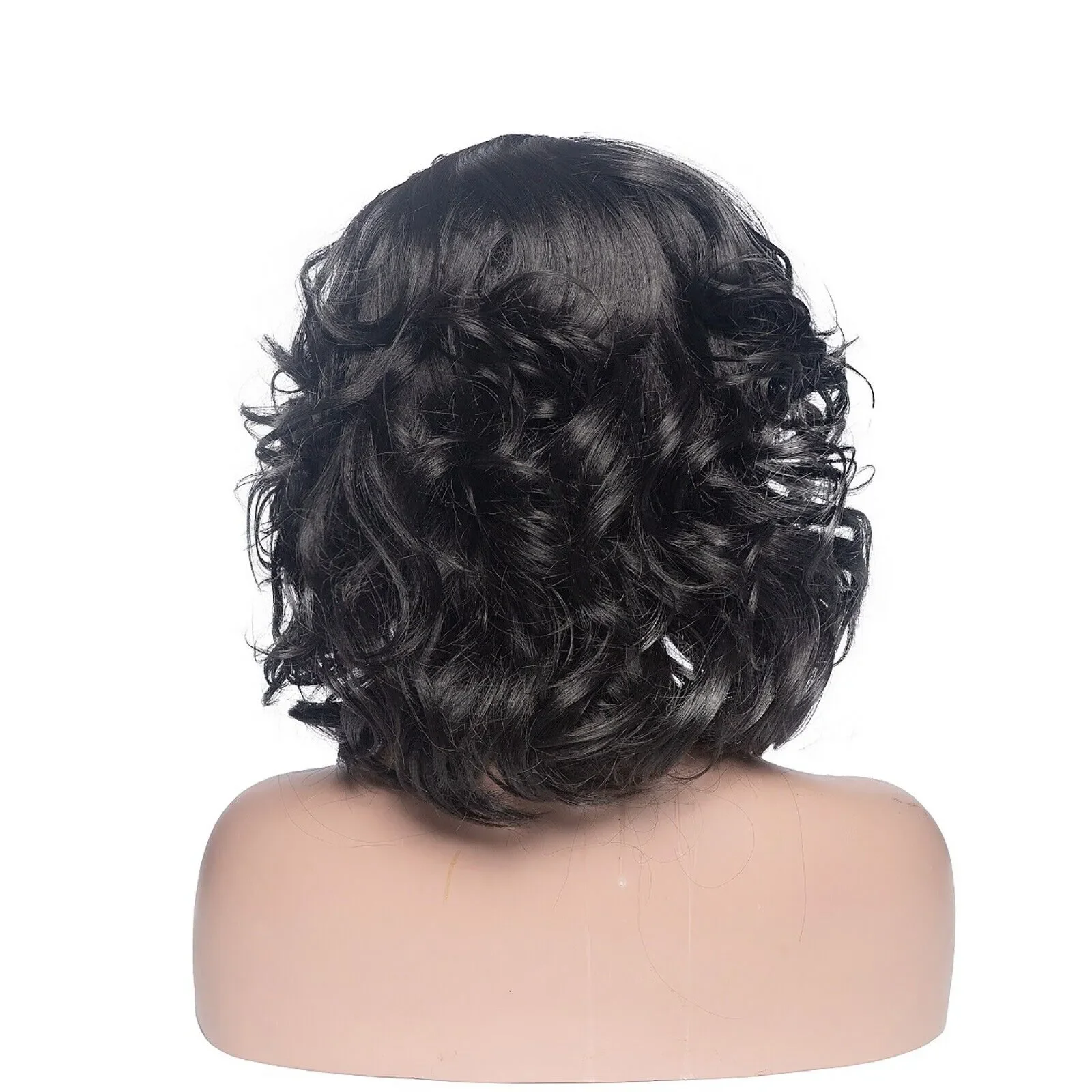 Peluca de pelo sintético de onda negra corta para mujer, moda