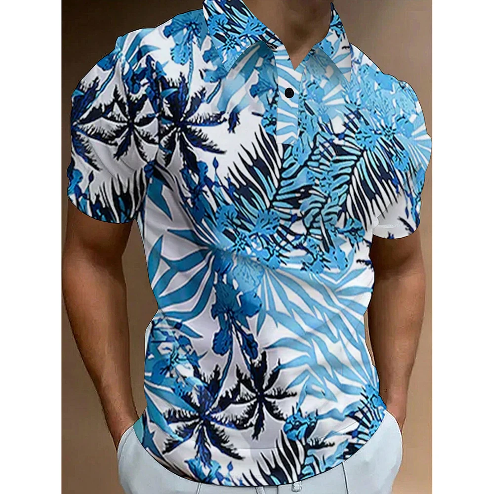 Summer New Coconut Tree Polo Shirt Golf Shirt Loose Fashion Street Polo Shirt Tops Comfortable Versatile Men\'s Luxury Polo Shirt