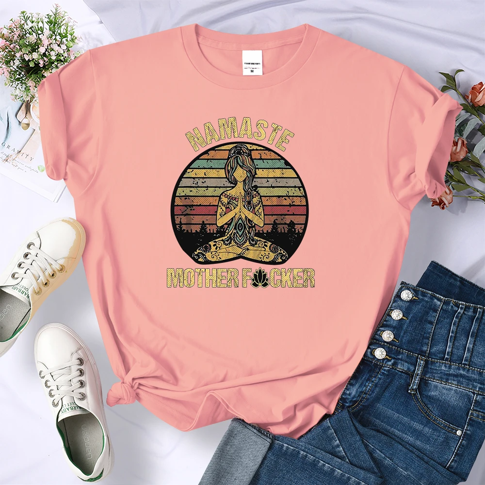 Vintage Namaste Mother Explicit Funny Women T-Shirt O-Neck Harajuku T Shirts Fashion Breathable Crop Top Casual Sport T Shirt