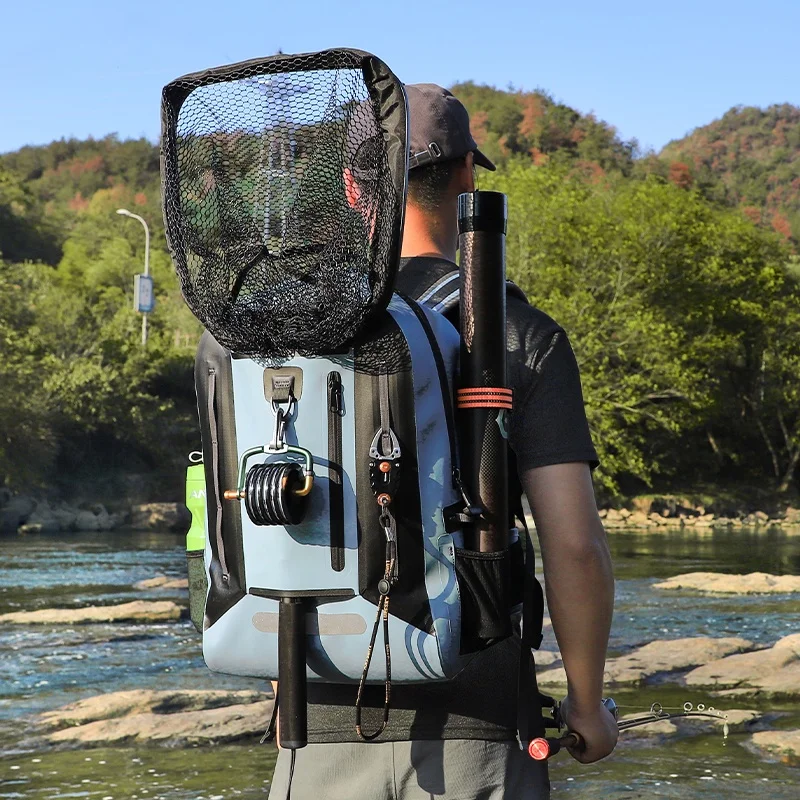 Mochila de pesca com suporte para vara OEM personalizado 840D Drybag Zip Dry Bag Durável Isca Mochila de peixe