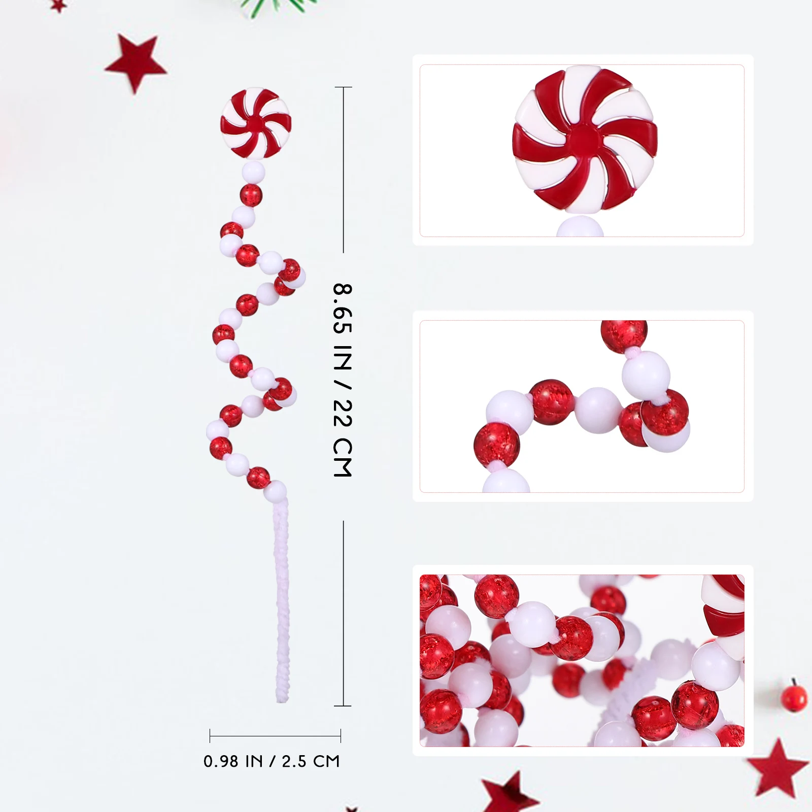 

25 pcs Candy Cane Decorations Red Two-color Sticks for Vase Christmas Tree Picks Party Supplies Holiday DIY Decor