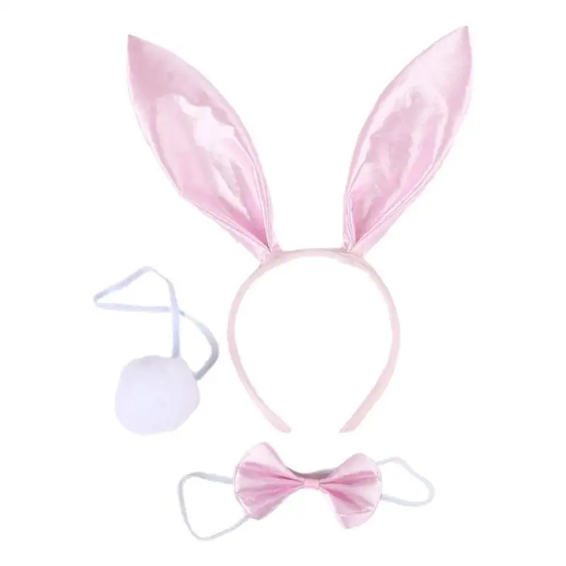 

31BB повязка на голову в форме кроличьих ушей и хвост с галстуком-бабочкой, костюм с мультяшным кроликом, головной убор для