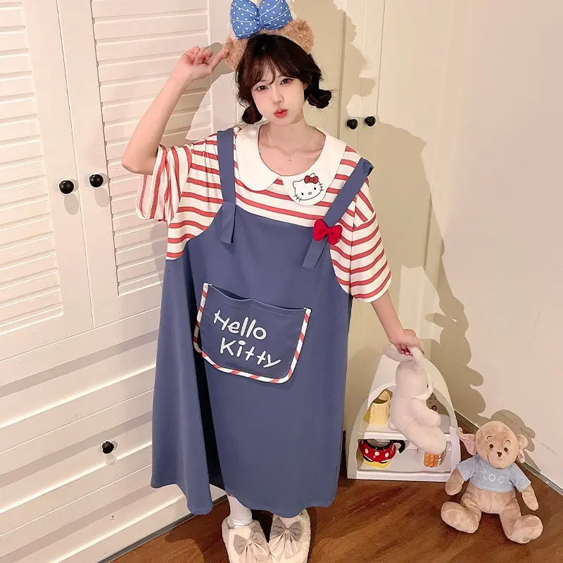 かわいいハローキティかわいい寝間着大きいサイズクロミ女性サンリオアニメシャムパジャマ夏半袖綿ルーズドレス