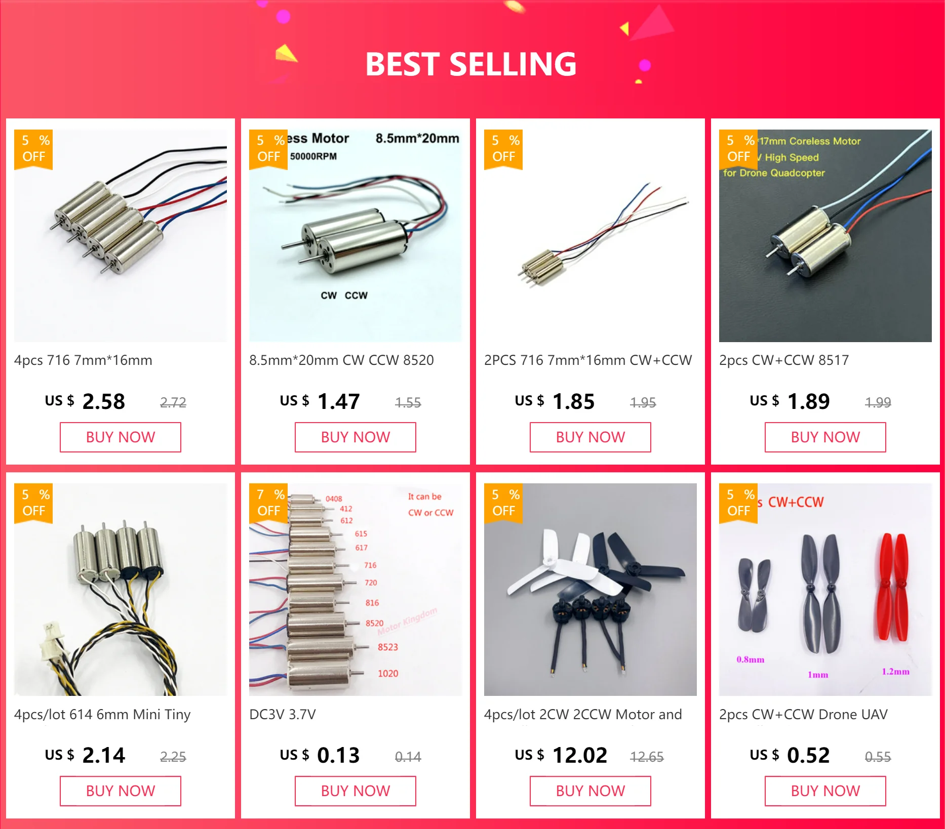 4 stücke 716 7mm * 16mm 2CW + 2CCW Kernlosen Motor Propeller DC 3V 3,7 V 55000RPM Utral-High Speed RC Drone Quadcopter Motor – Detail 1