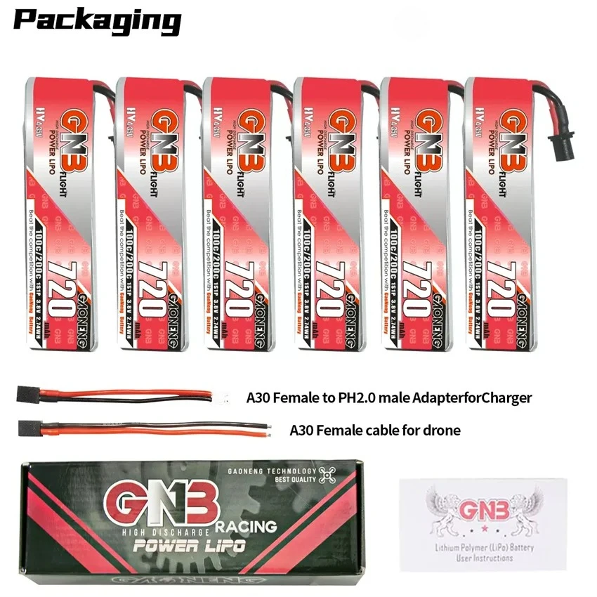 

GNB 1S 3.8V HV 720MAH 100C A30 connector RC LiPo Battery FPV Brushless Mobula8 Whoop