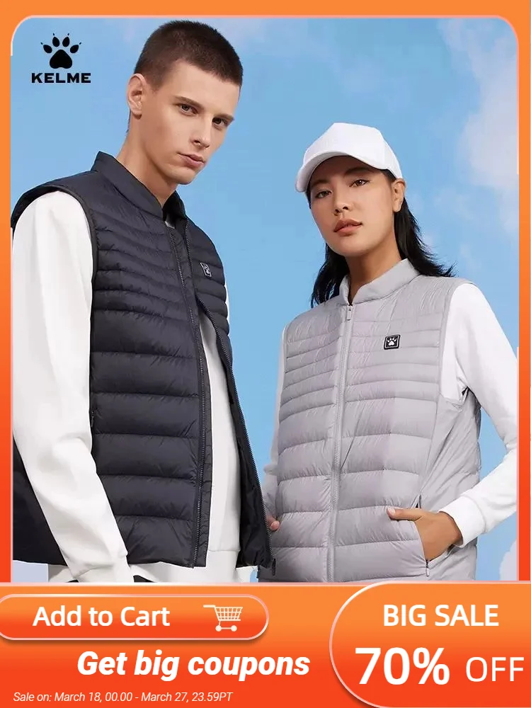 KELME Winter Down Sports Vest Men's And Women's Winter Warm Vest Football Running Training Vest Cuff Coat Wear Vest 8261MJ1002