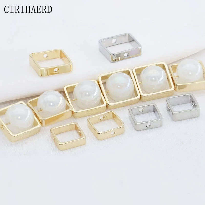 20pcs 14K Gold Plated Square Shape Double Hole Bead Sets Rings Spacer Beads Connectors For DIY Bracelet Jewelry Making Supplies