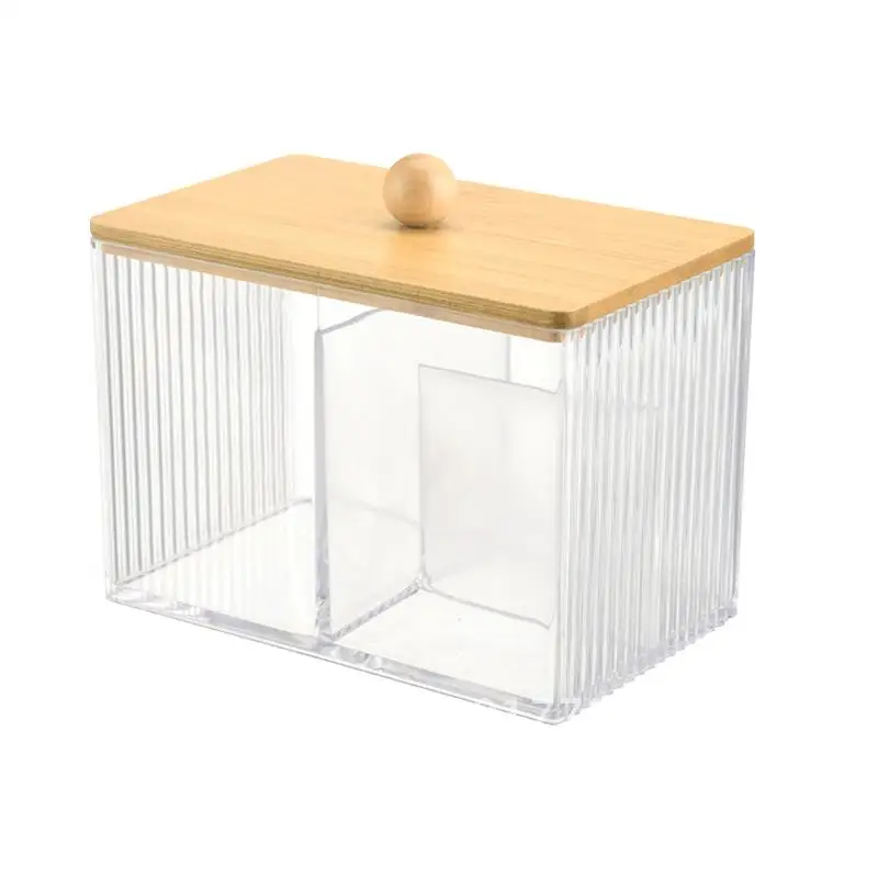 

Creative Bamboo Cover Desktop Cosmetics Storage Box Transparent Modern Minimalist Cotton Swab Organizer Black Solid Color