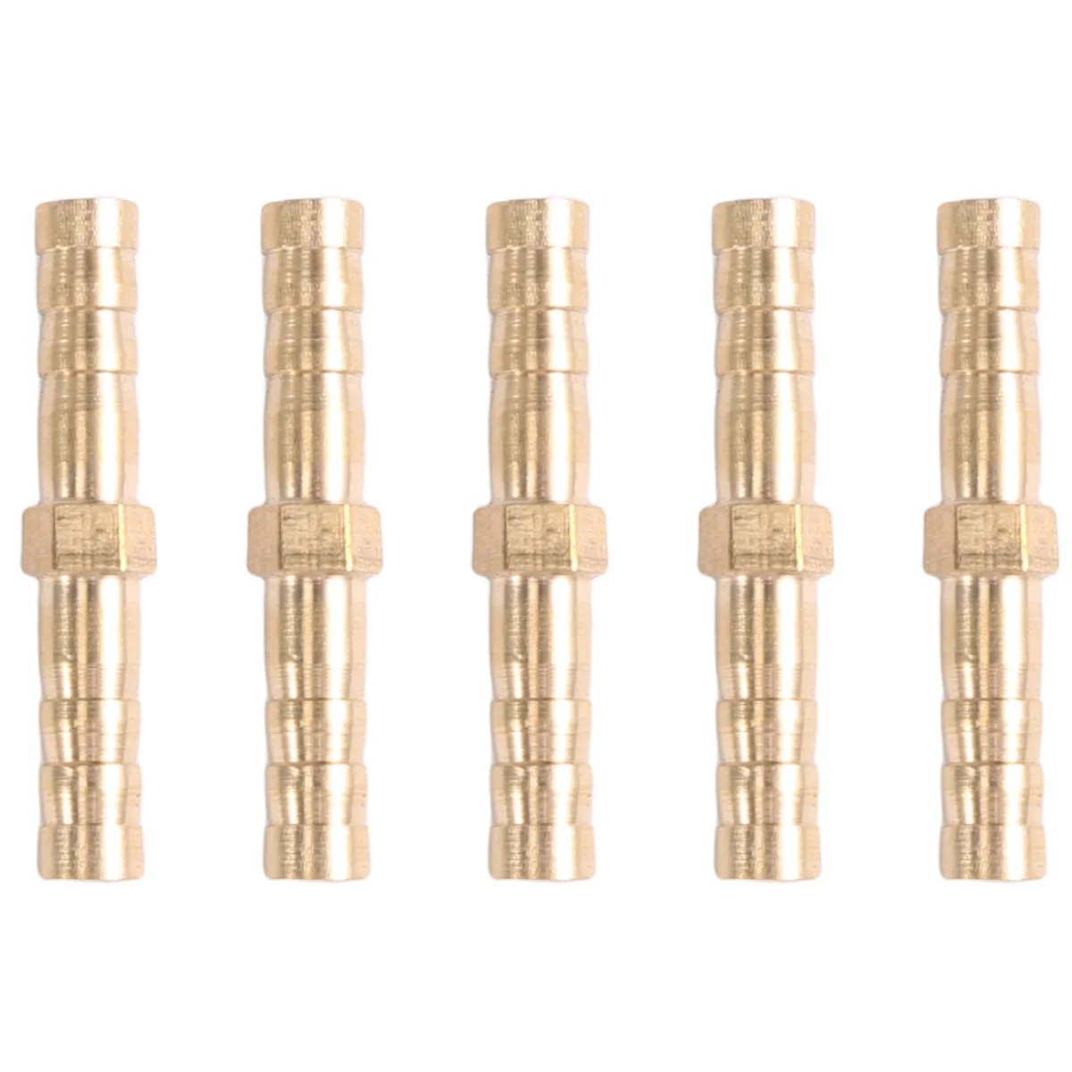 Gold Tone Brass Straight Mangueira Conector, Joiner, 5 pcs