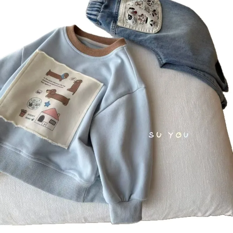 UNITIM Herbst Kinder Jungen Sweatshirts mit Hundemotiv Kinder Babys Jungen Pullover Lässiger Rundhals-Kragen Kleinkinder Jungen Langarm – Detail 5