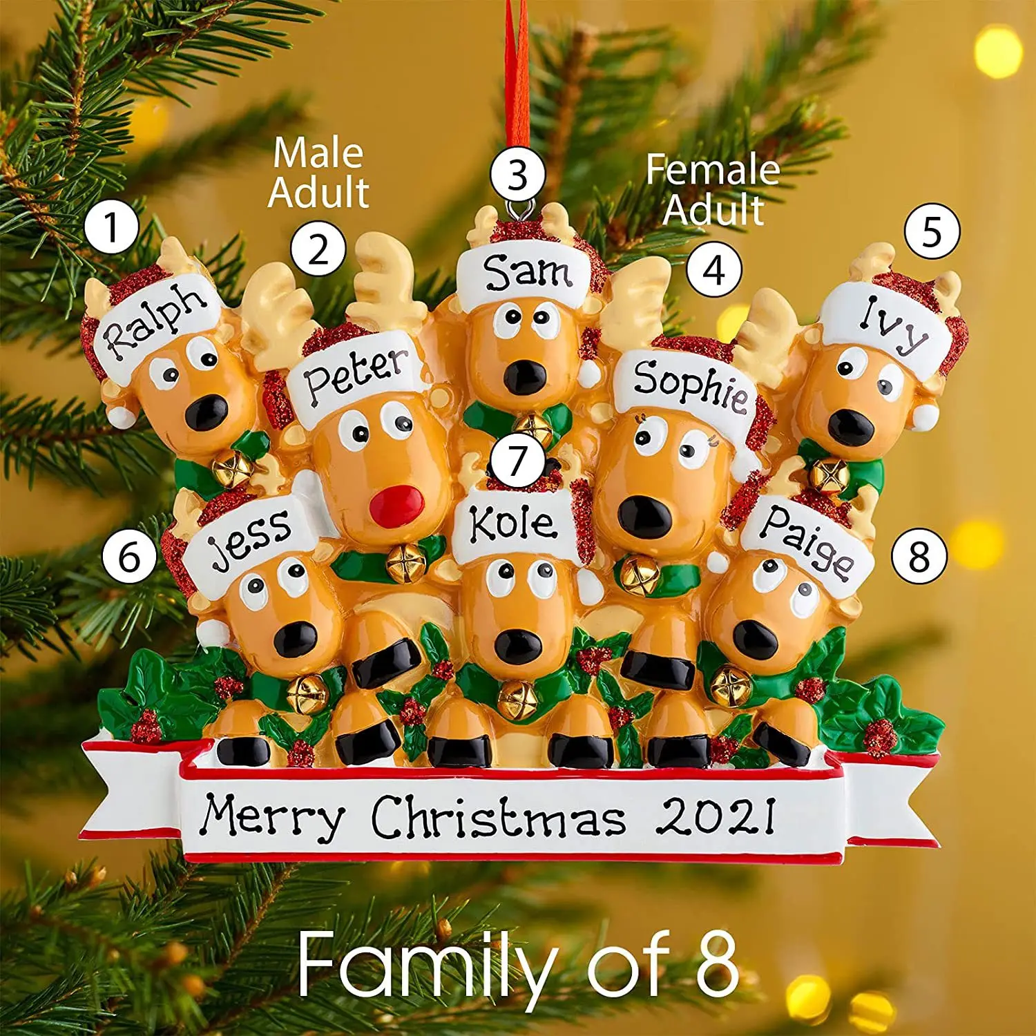 DIY Write Name Personalized Resin Reindeer Family 2022 Christmas Decorations for Home Xmas Tree Hanging Pendants New Year 2023