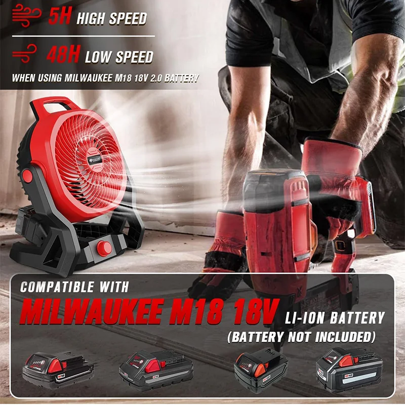 For Milwaukee Turbo Fan EGOD Wide-Angle Fan 180° Rotation Portable Fan Rechargeable Blower Multi Scene Adaptation Electric Tools