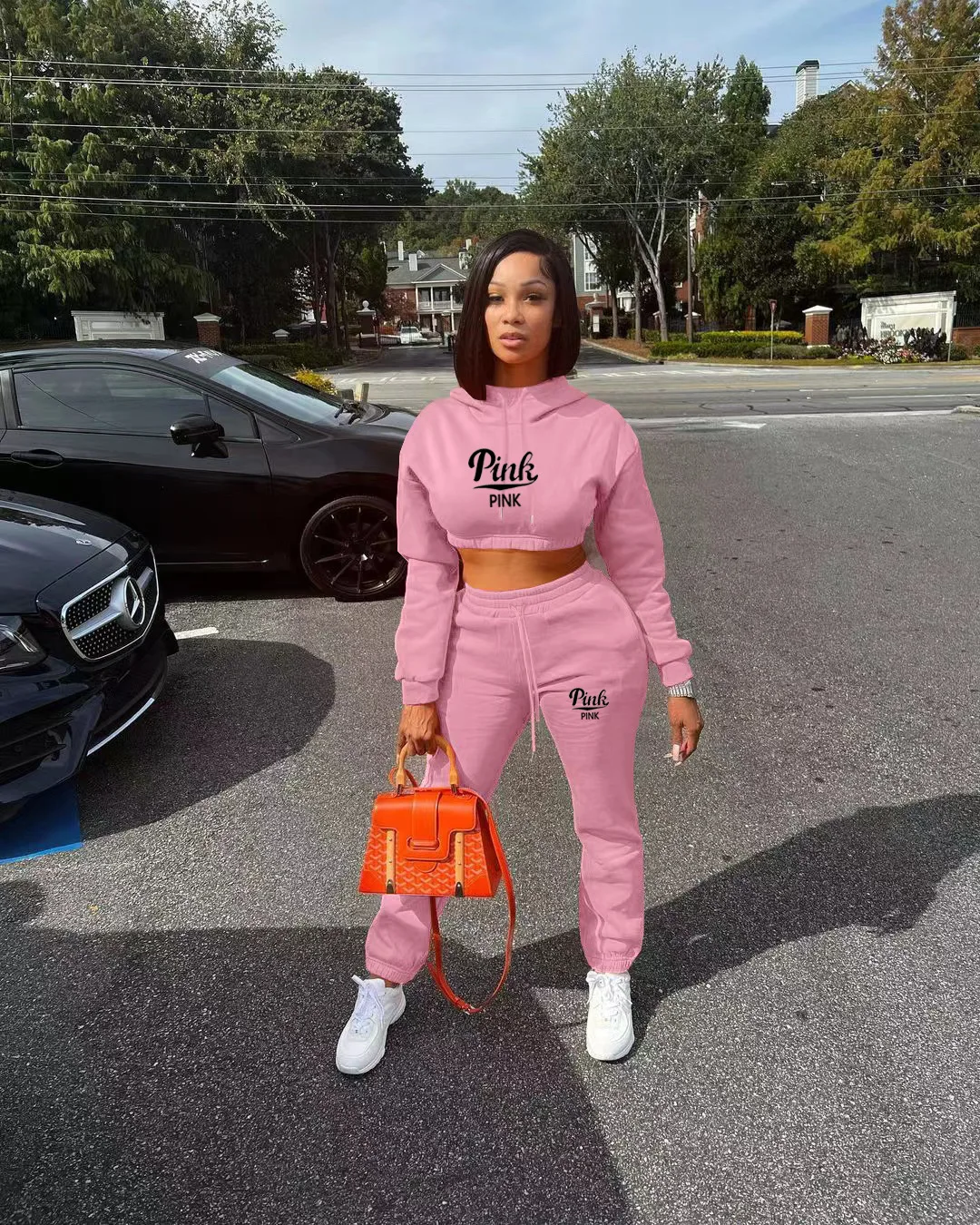 Women 2024 Two Piece Pink Sets Sport Female Casual Outfit Autumn Winter Full Sleeve Sweatshirt + Loose Pants Jogging Clothes New