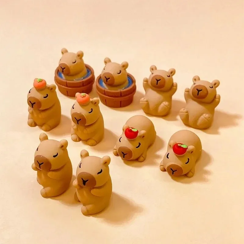 10pcs Mini Frosted Capybara Resin Miniature Figurine DIY Accessories Desktop Small Ornaments Homemade Car Decoration Figurines