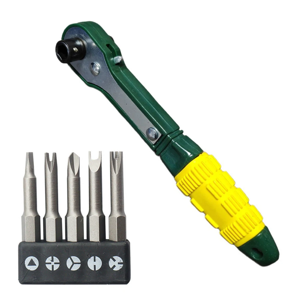 Multi Purpose Ratchet Screwdriver Wrench with 5pcs 50mm Bits for Appliance Electronics Toy and General Repairs