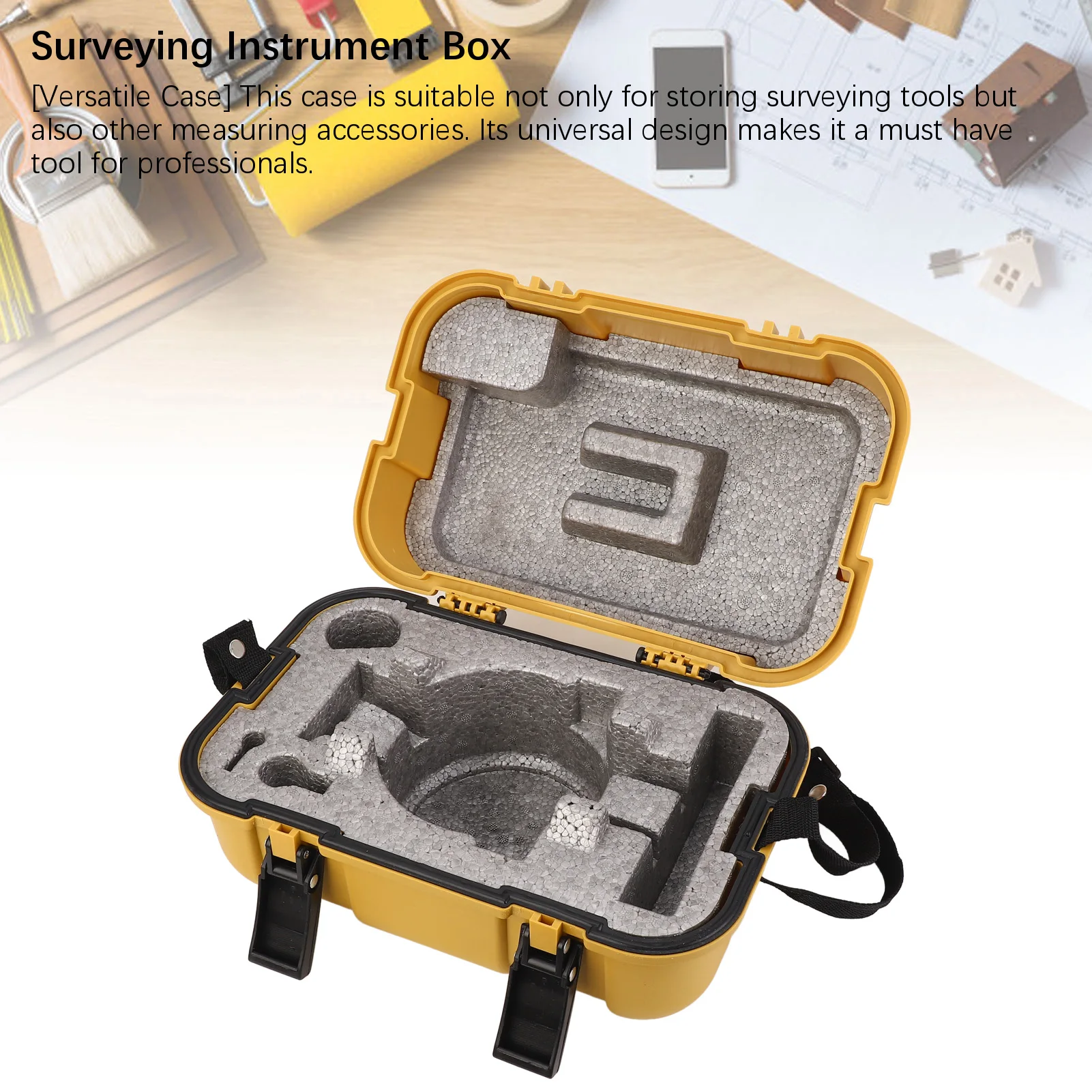 Yellow Surveying Instrument Carrying Case with Double Lock for Auto Level Empty Box Compatible with Total Station Theodolite Pri