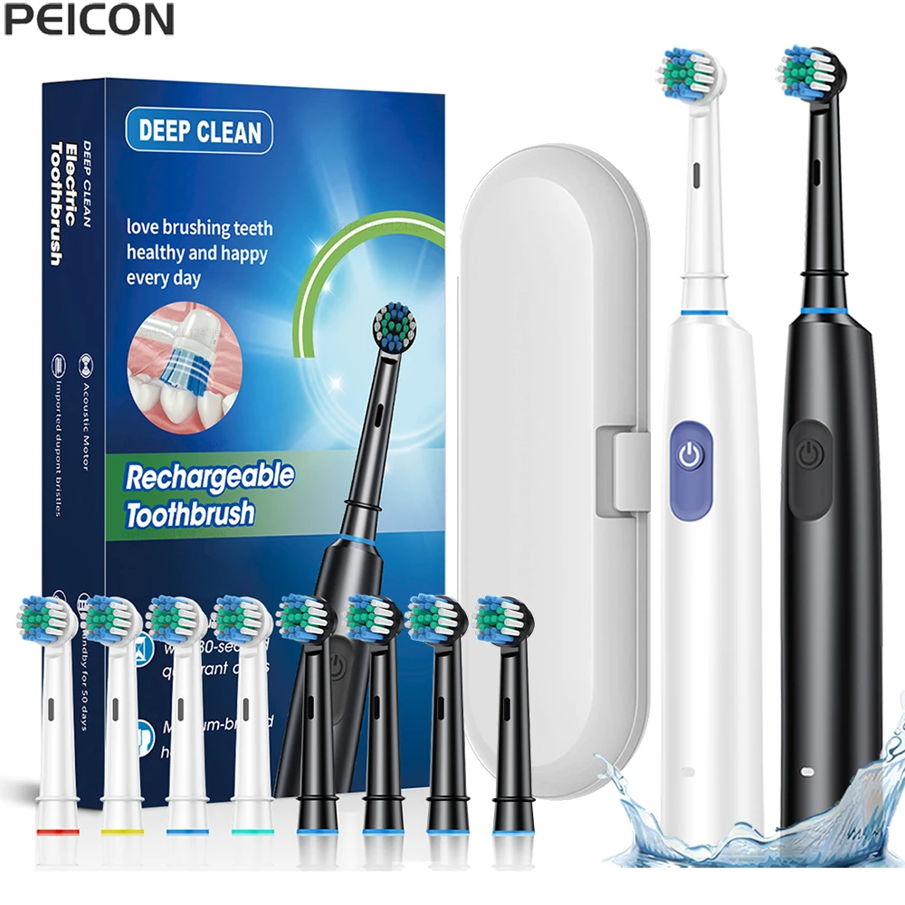 Electric Toothbrush Rotary Rechargeable Electric Toothbrush for Adults Rotating Electric Toothbrushes with 8 Soft Brush Heads